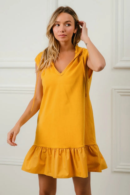 Ruffled French Terry Hooded Dress - Mustard - product view 4