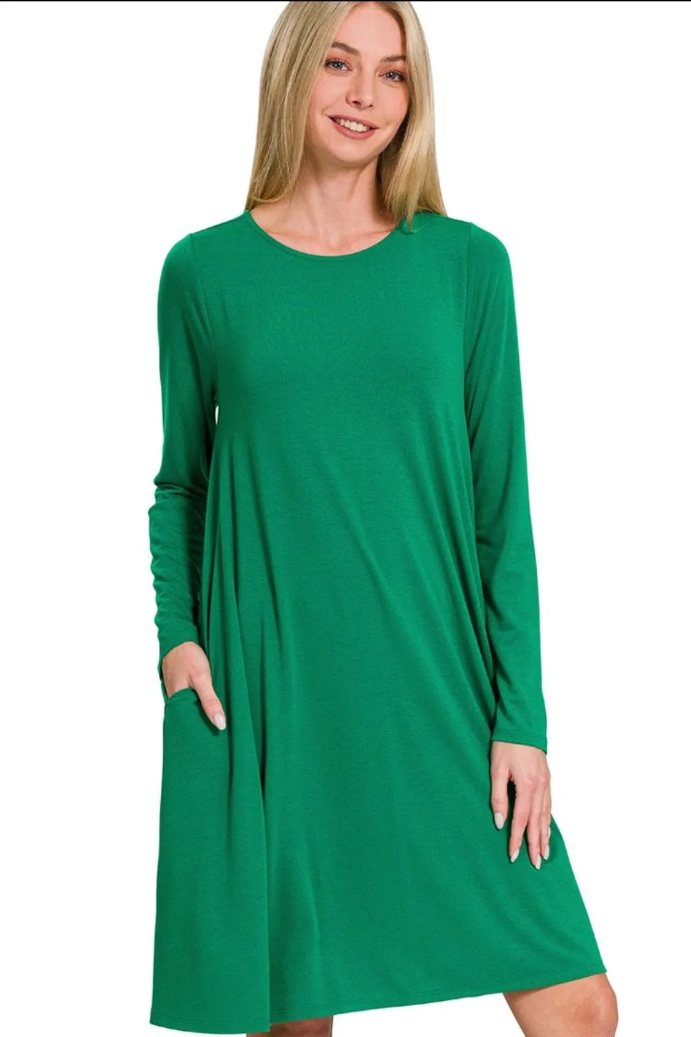 Long Sleeve Flare Dress With Pockets - Forest - product view 2