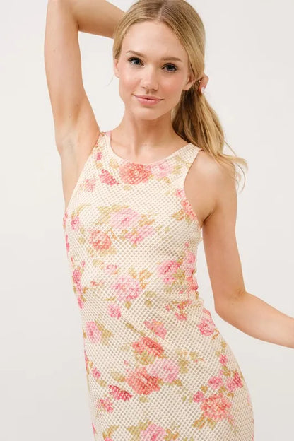Floral Fishnet Bodycon Midi Dress in Multi - product view 7