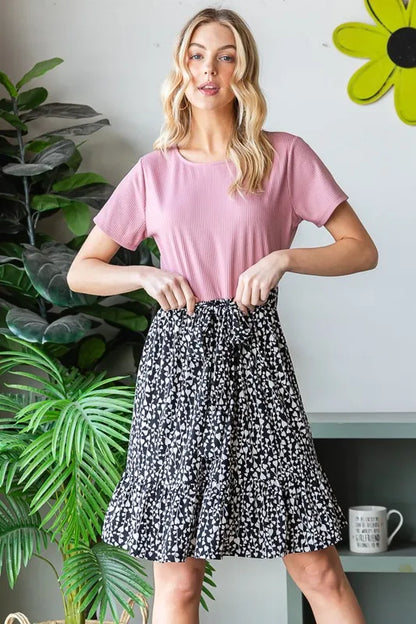 Full Size Short Sleeve Solid And Animal Print Mini Dress Plus Size in Mauve - product view 4