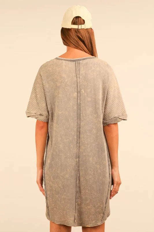 Plus Size Mineral Washed Ribbed Knit Mini Dress - Denim - product view 3