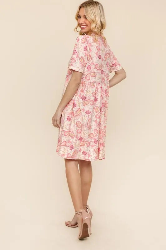 Fit and Flare Paisley Print Knit Dress in Blush - product view 8