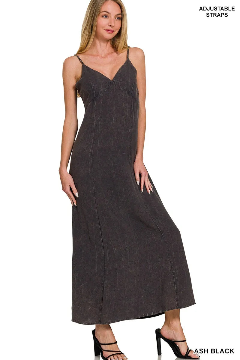 Mineral Washed Rayon Challis Cami Dress - Ash Black - product view 1