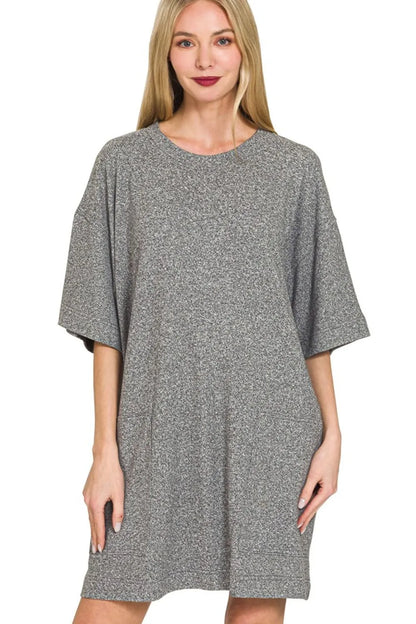 Soft Melange Hacci T-shirts Dress in Black - product view 1