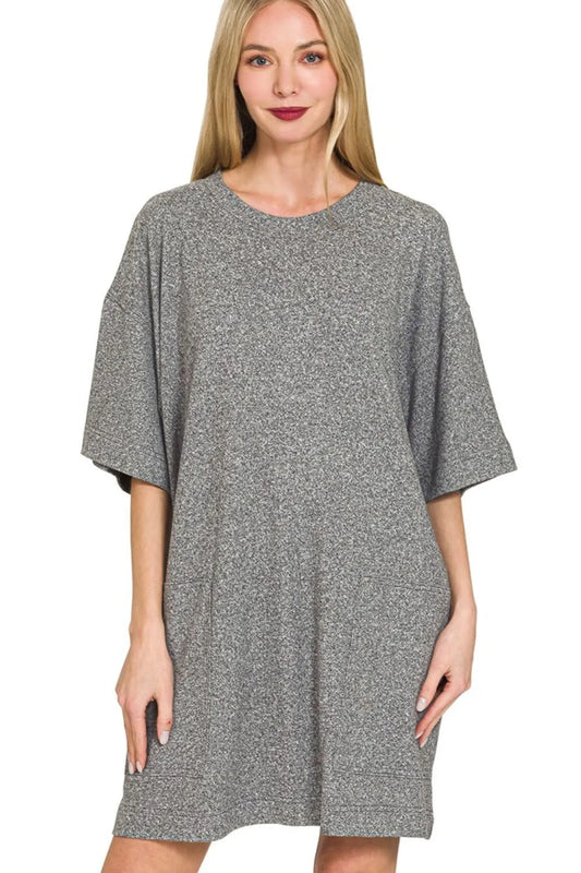 Soft Melange Hacci T-shirts Dress in Black - product view 1