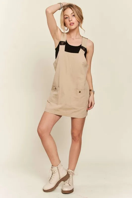 Adjustable Wide Strap Square Neck Overall Dress - Tan - product view 7