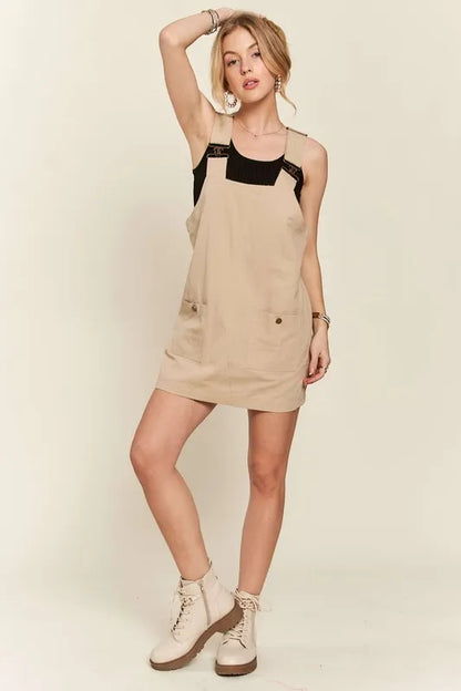 Adjustable Wide Strap Square Neck Overall Dress - Tan - product view 7