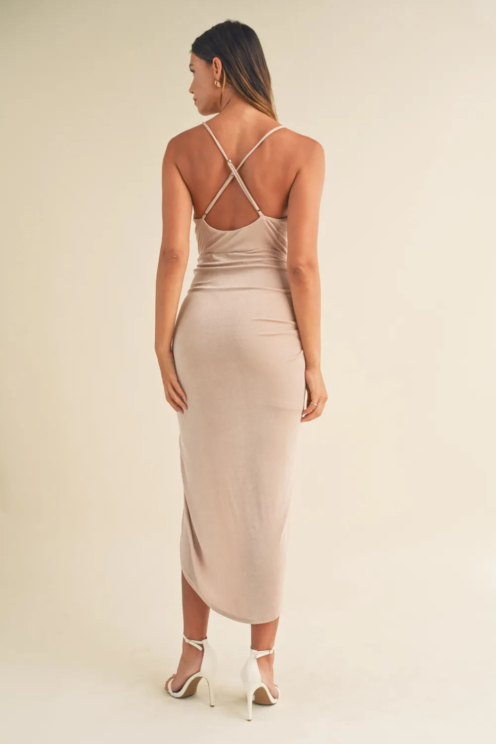 Draped Detail Cami Midi Dress in Lt Mauve - product view 2