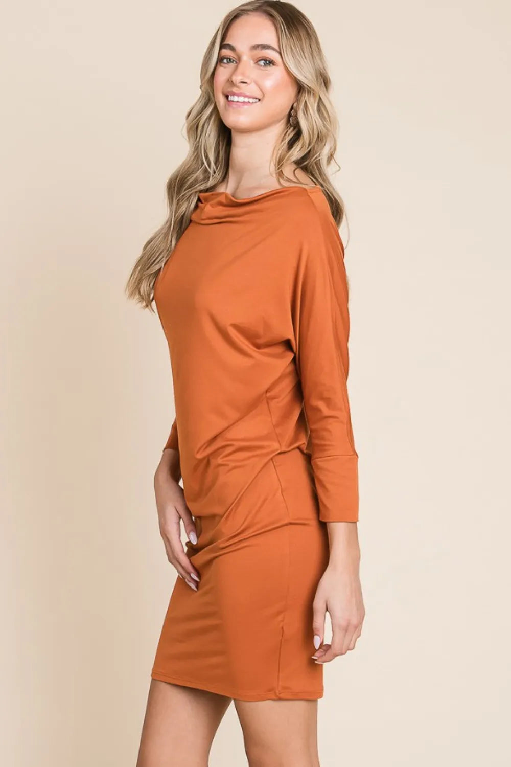Full Size Dolman Sleeve Mini Dress in Pumpkinspicy - product view 3