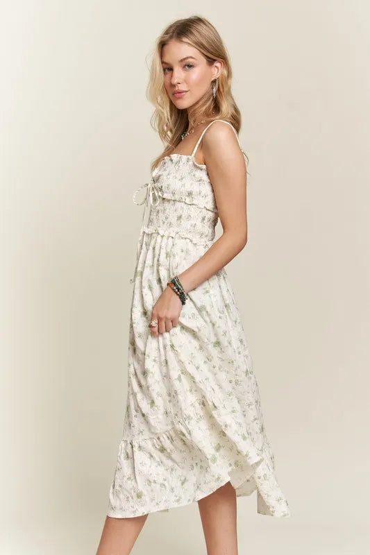 Smocked Floral Sweetheart Neck Cami Dress - Gum Leaf - product view 4