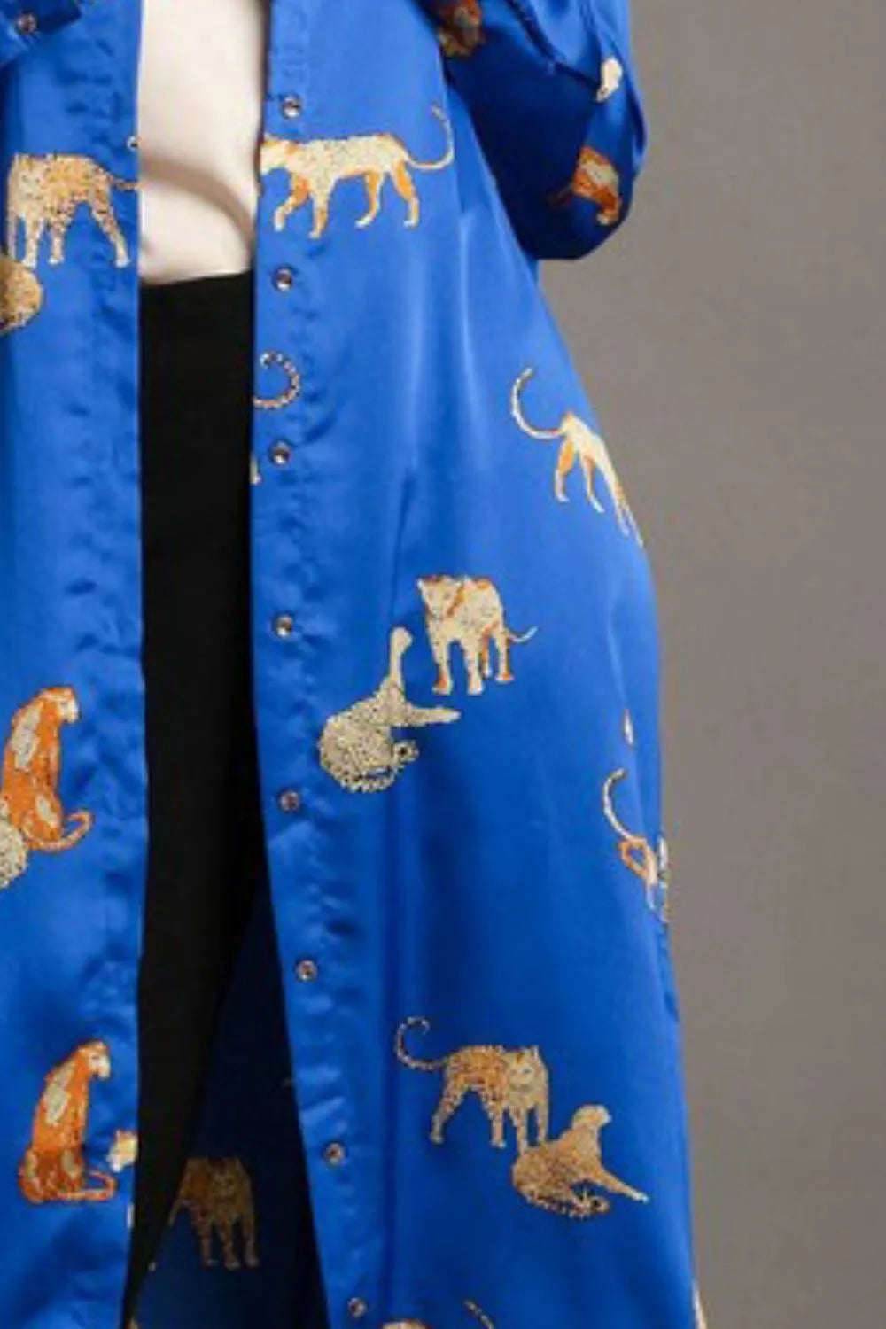 Full Size Animal Print Button Down Midi Shirt Dress Plus Size - Royal Blue - product view 3
