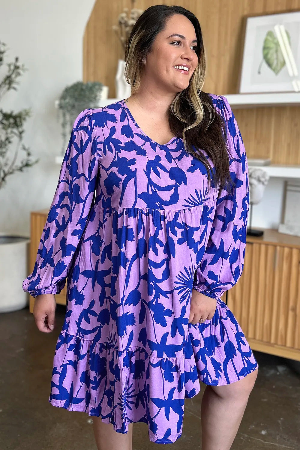 Full Size Printed Ruffle Hem Dress with Pocket in Dark Green, Lavender and more - product view 17