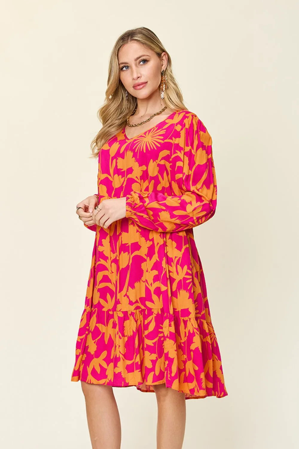 Full Size Printed Ruffle Hem Dress with Pocket in Dark Green, Lavender and more - product view 23