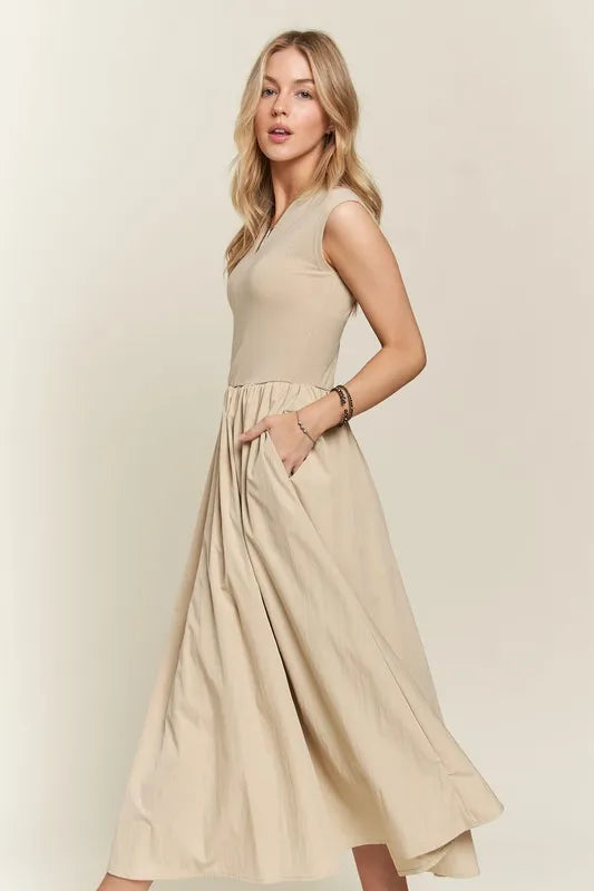 V-Neck Cap Sleeve Dress - Tan - product view 4