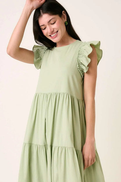 Ruffle Short Sleeve Tiered Maxi Dress in Sage - product view 2