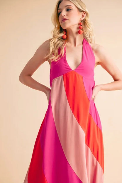 Color Block Sleeveless Maxi Dress in Pink Combo - product view 12