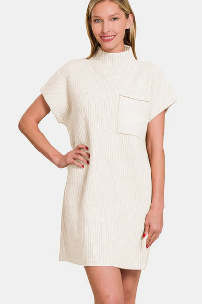 Short Sleeve Sweater Mini Dress - Ivory - product view 1