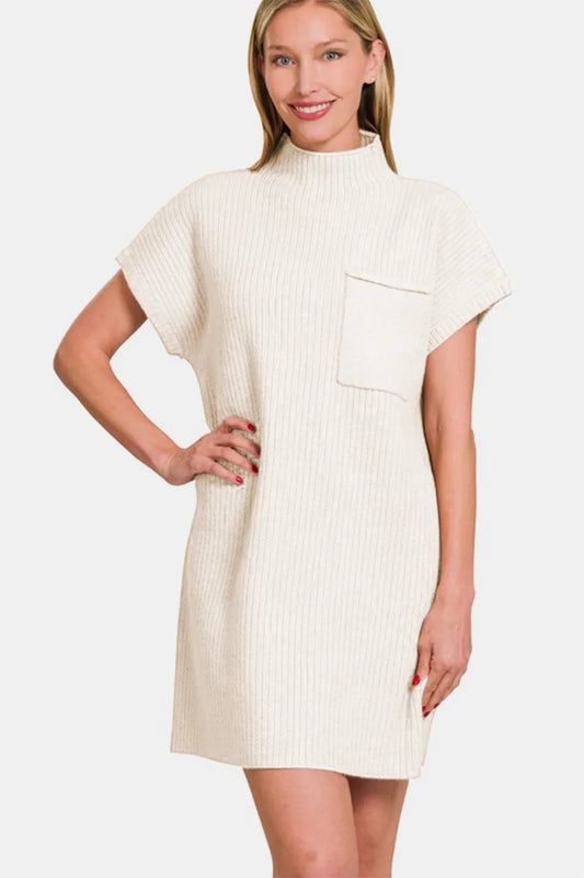 Short Sleeve Sweater Mini Dress - Ivory - product view 1