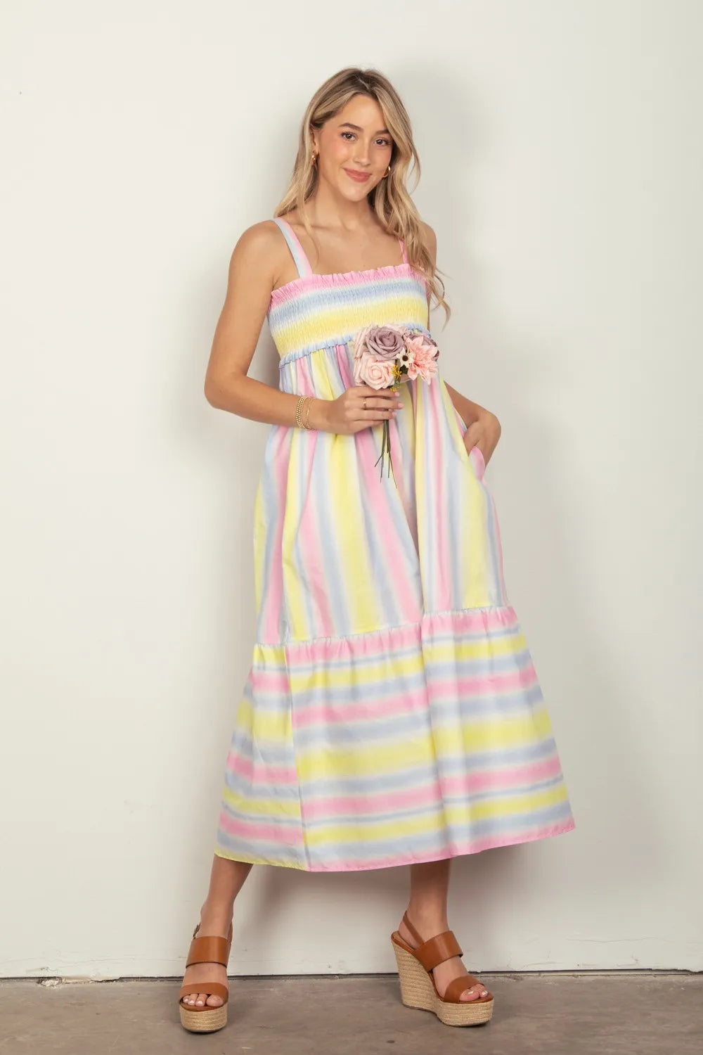 Striped Woven Smocked Midi Cami Dress in Pinkcombo - product view 5