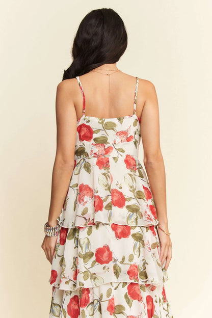 Contrast Ring Lace Layered Ruffle Maxi Cami Dress in Ivory Red - product view 10