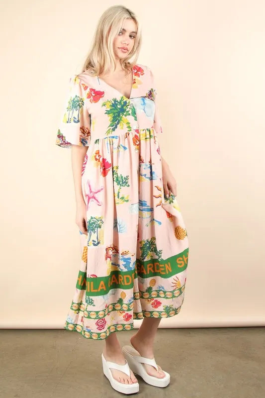 Button Down Printed Midi Dress - Blush Mix - product view 3