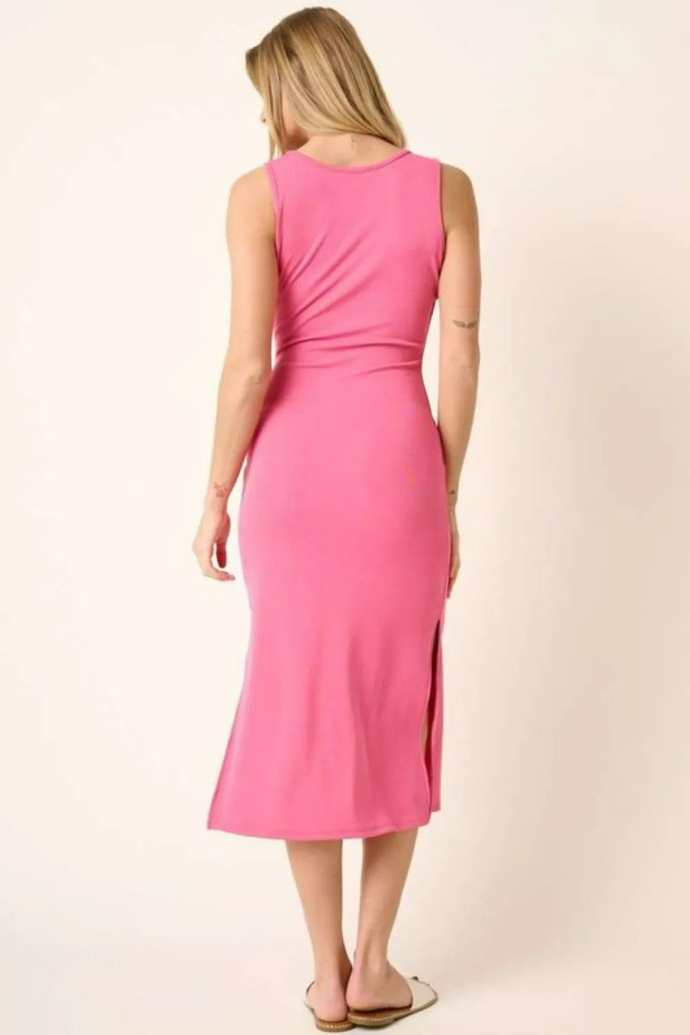 Side Slit Wide Strap Midi Tank Dress in Hot Pink - product view 2
