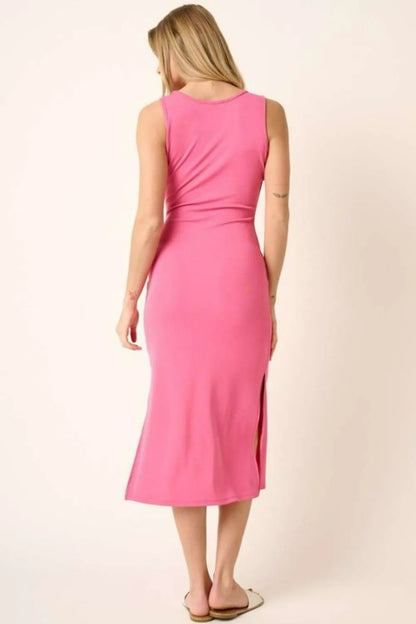 Side Slit Wide Strap Midi Tank Dress in Hot Pink - product view 2