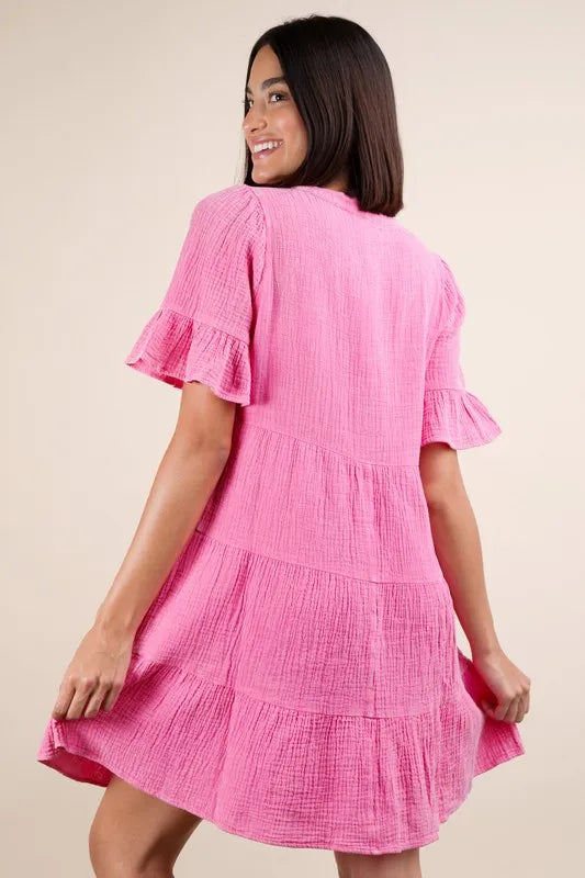 Plus Size Mineral Washed Woven Mini Dress in Pink - product view 3