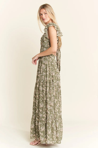 Ruffle Sleeve Tiered Maxi Dress - Sage - product view 6
