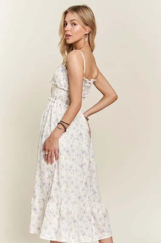 Smocked Floral Sweetheart Neck Cami Dress - Lavender - product view 4