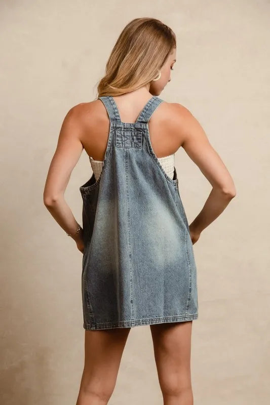 Washed Adjustable Strap Denim Overall Dress - Denim - product view 4