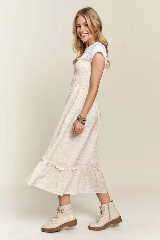 Smocked Floral Ruffled Hem Cami Dress - Apricot - product view 3