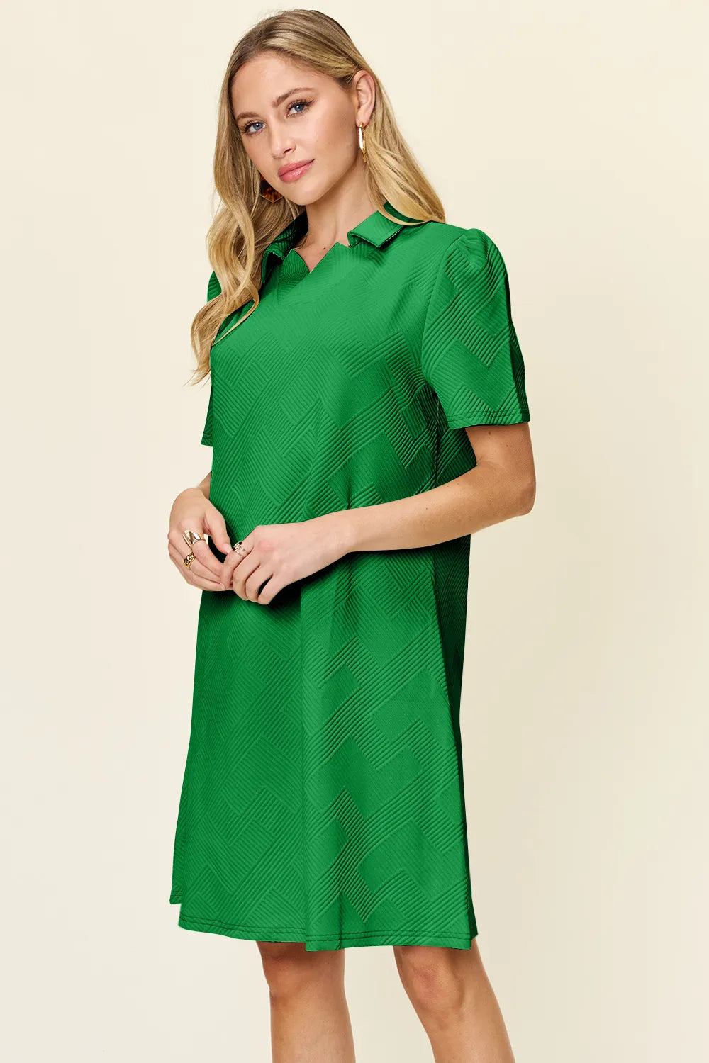 Full Size Texture Collared Neck Short Sleeve Dress in White, Lavender and more - product view 15