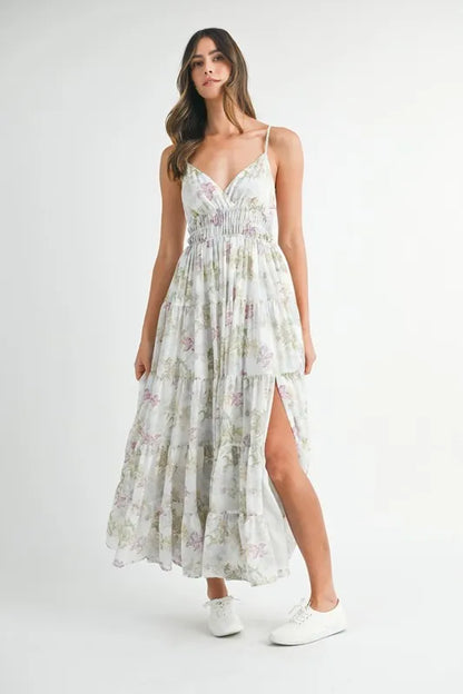 Floral Print Tiered Cami Maxi Dress - Green - product view 3