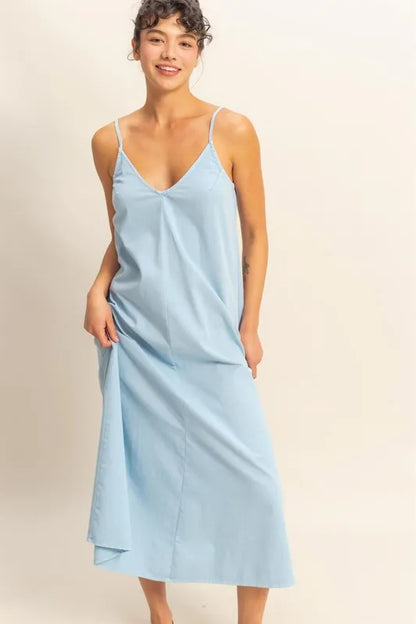 Dyed V-Neck Loose Dress in Baby Blue - product view 2