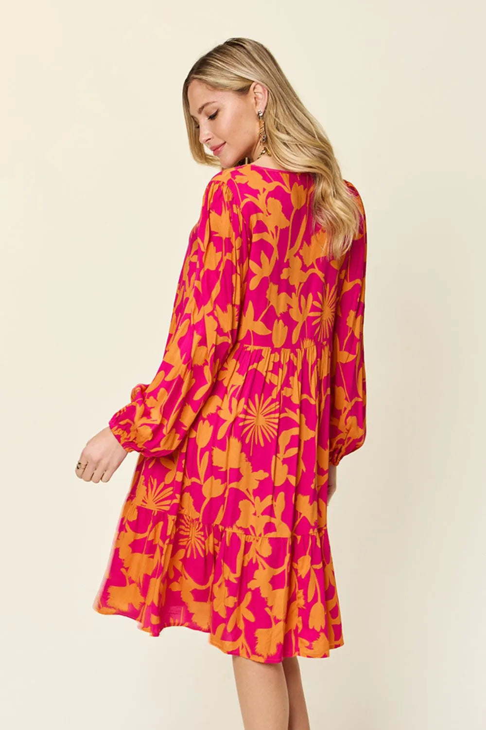 Full Size Printed Ruffle Hem Dress with Pocket in Dark Green, Lavender and more - product view 24