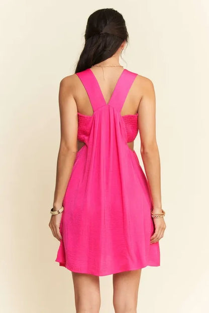 Washed Satin Cutout Skirt Bandeau Mini Dress - Hot Pink - product view 3