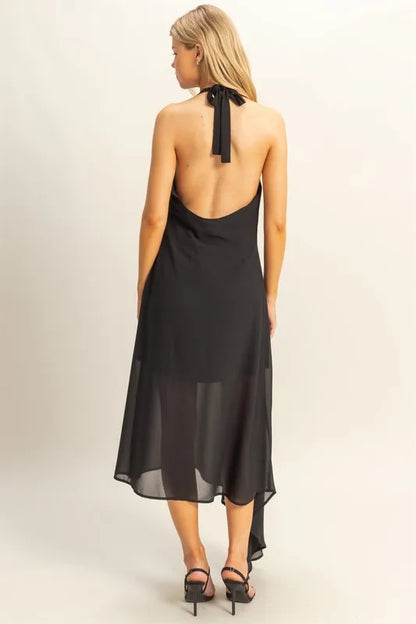 Chiffon Halter Asymmetrical Hem Dress - Black - product view 5
