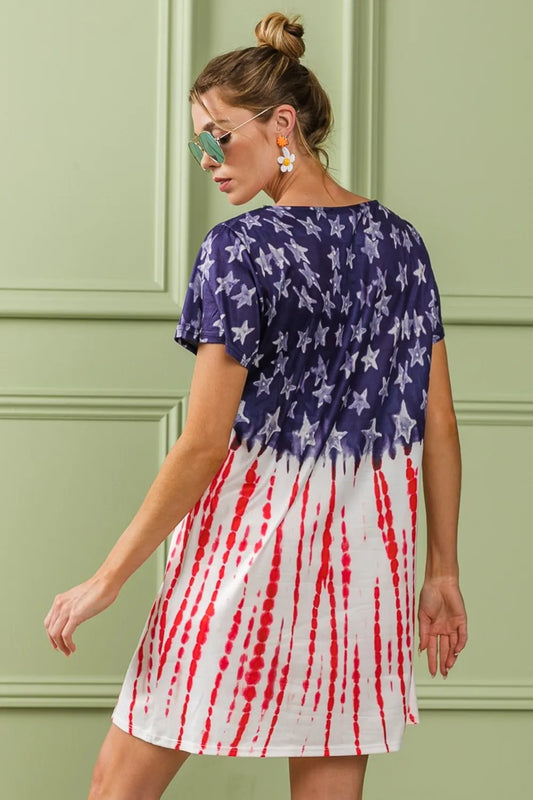 American Flag Theme Tee Dress in Navy/Red - product view 2
