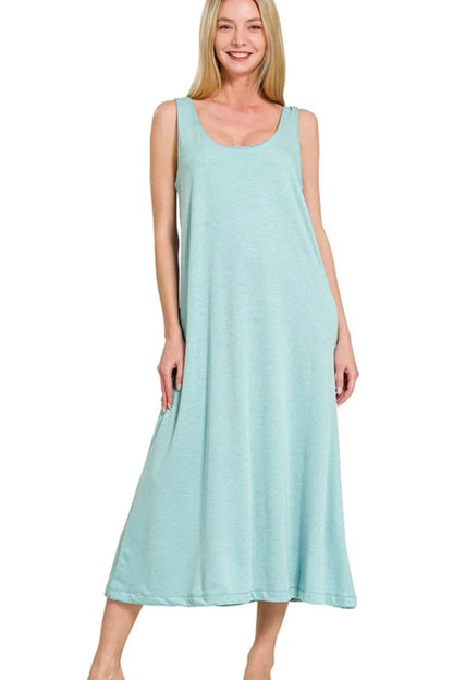 French Terry Twisted Strap Midi Dress - Dusty Teal - product view 1