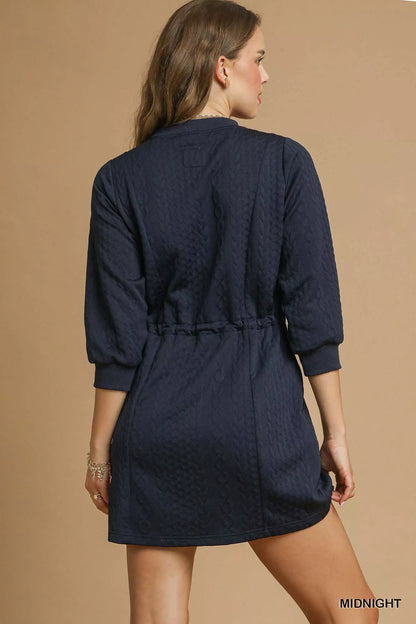 Drawstring Cable Knit Mini Dress with Pockets - Midnight - product view 4