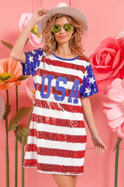 American Flag Theme Usa Print Sequin Dress - product view 11