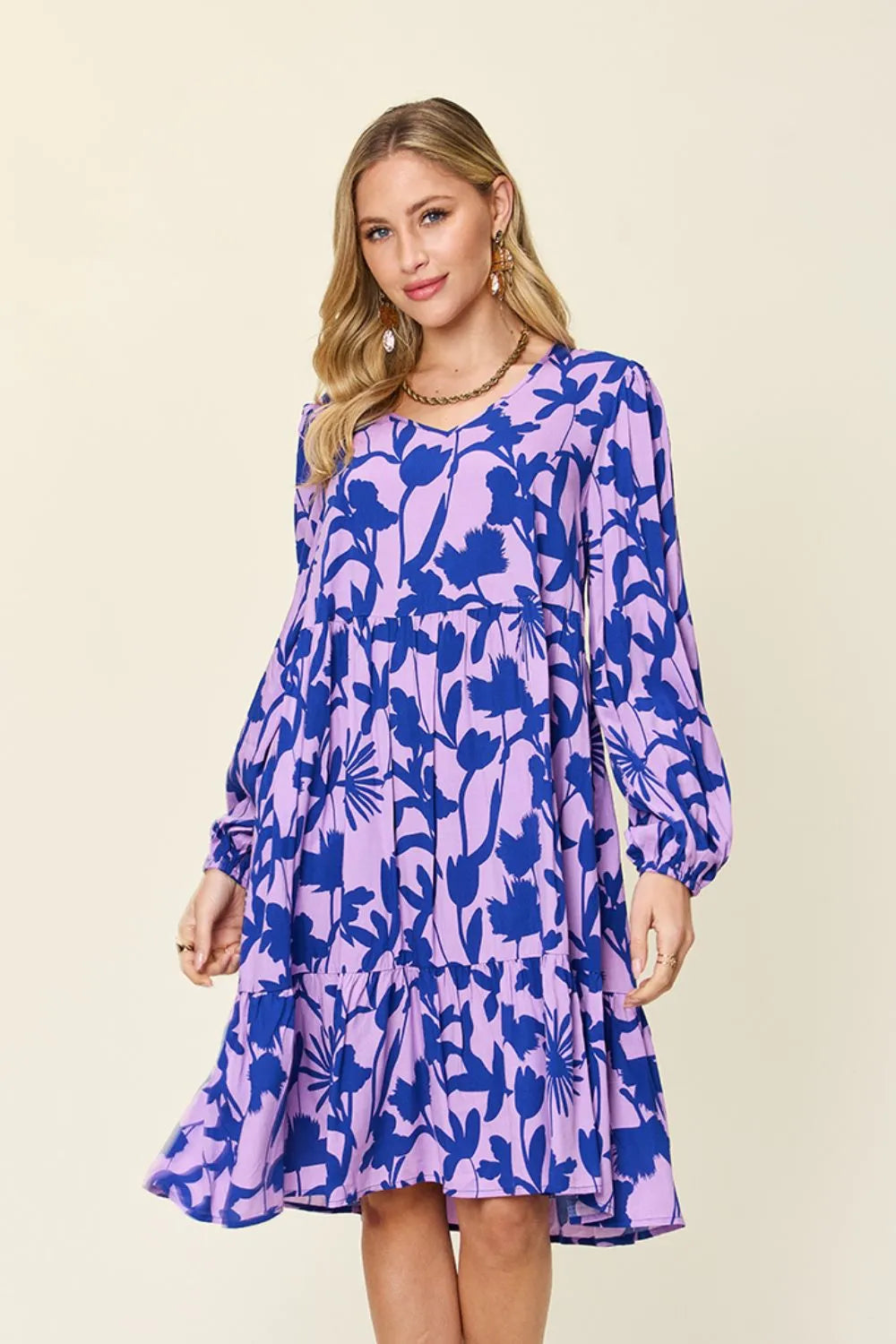 Full Size Printed Ruffle Hem Dress with Pocket in Dark Green, Lavender and more - product view 12
