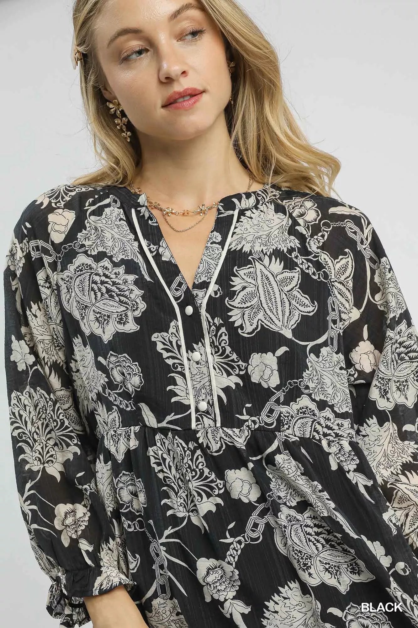 Floral Print Boho Midi Dress in Black - product view 6