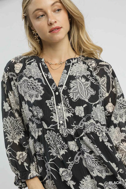 Floral Print Boho Midi Dress in Black - product view 6