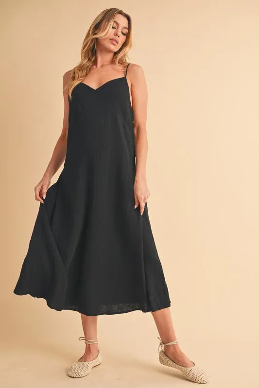 Side Button Midi Cami Dress - Black - product view 1