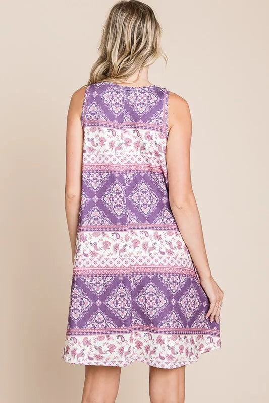 Bohemian Print Sleeveless Dress in As Shown - product view 4