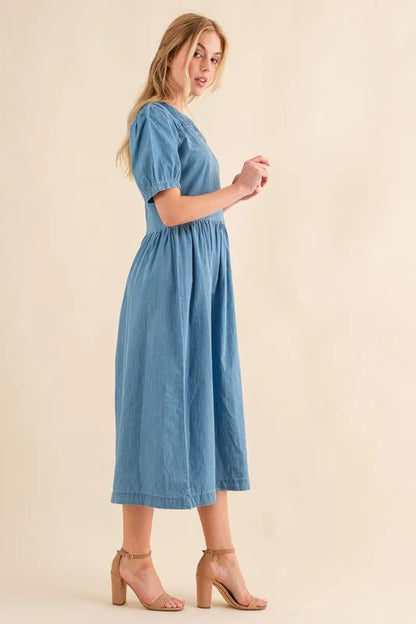 Full Size Washed Chambray Midi Dress Plus Size in Denim Blue - product view 3