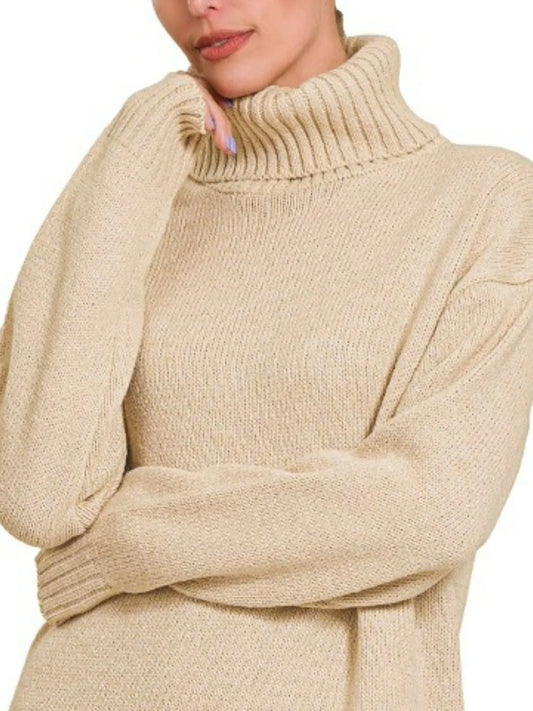 Turtle Neck Long Sleeve Midi Sweater Dress - H Beige - product view 2