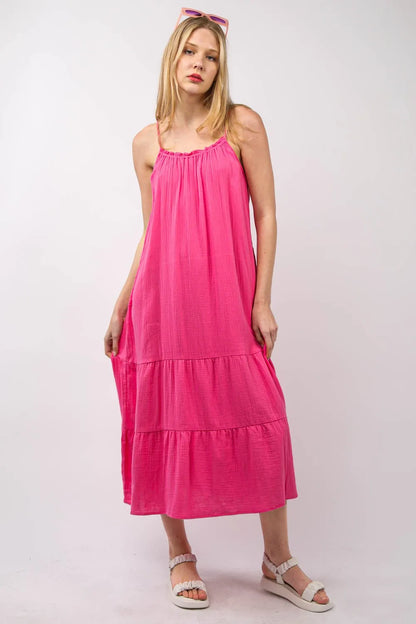 Ruffled A-Line Midi Cami Dress - Fuchsia - product view 4